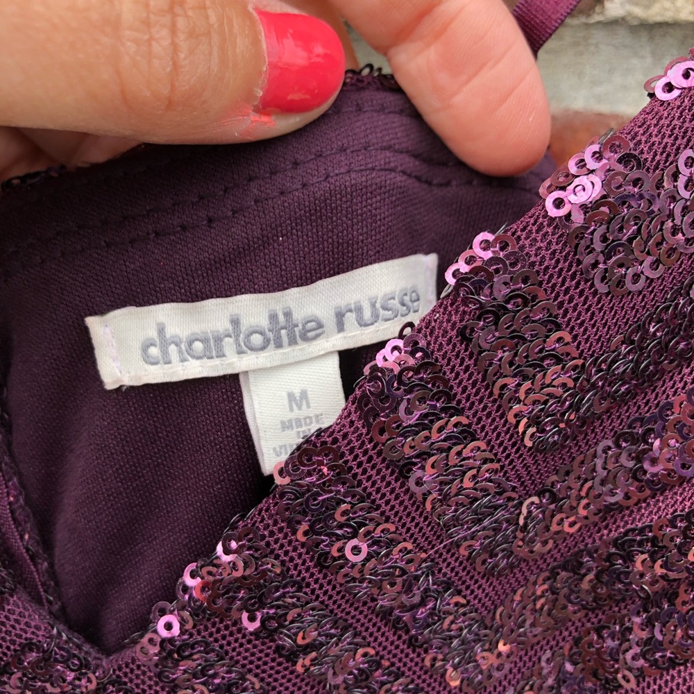 Charlotte Russe Y2K Purple Sequin Formal Mini Dress Mermaidcore Medium - Picture 5 of 5